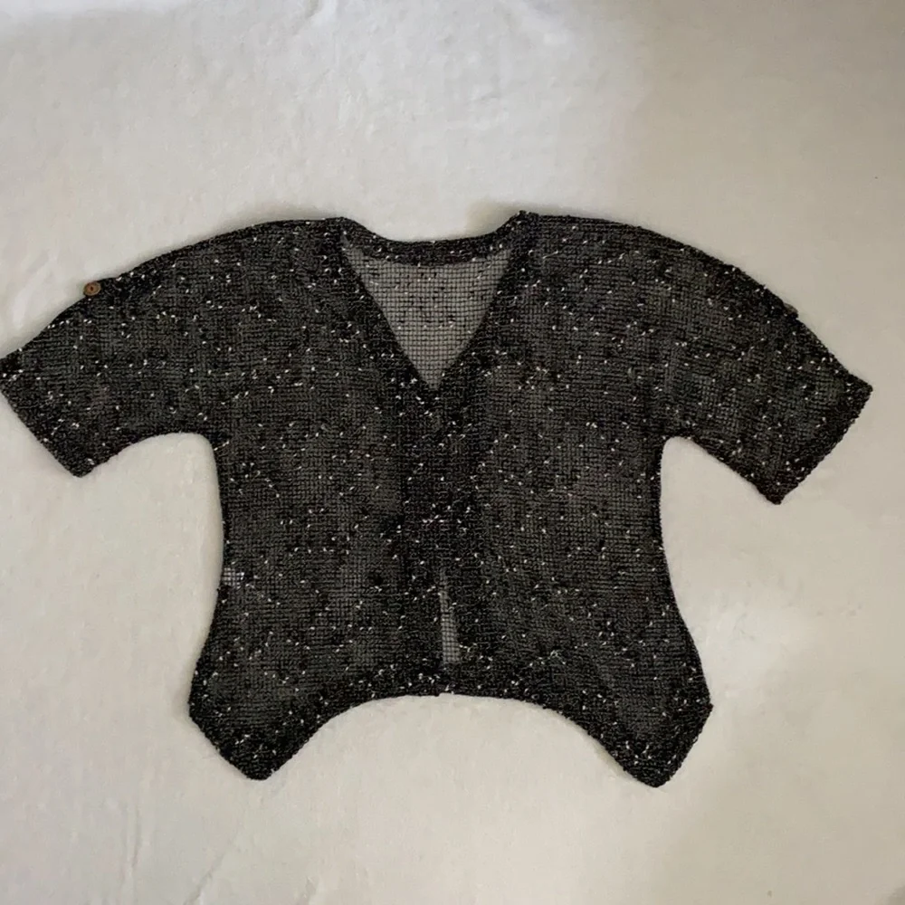 Lulu-B | Open Knit Boho Coastal Cardigan Coconut Husk Buttons 7258 Black (M) - Picture 11 of 16